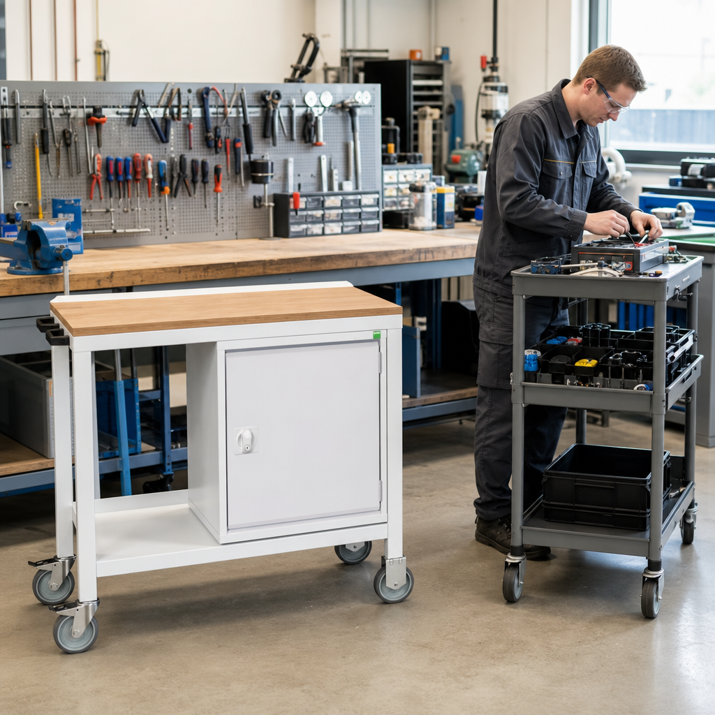 Mobile Workbench Trolley with Shelf and Beech Top 930x1000x600mm