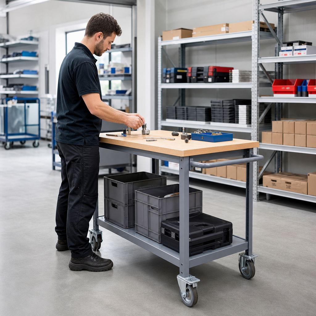 Mobile Workbench Trolley with Shelf and Beech Top 930x1000x600mm