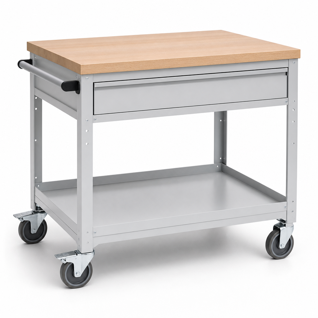 Mobile Workbench Trolley with Shelf and Beech Top 930x1000x600mm