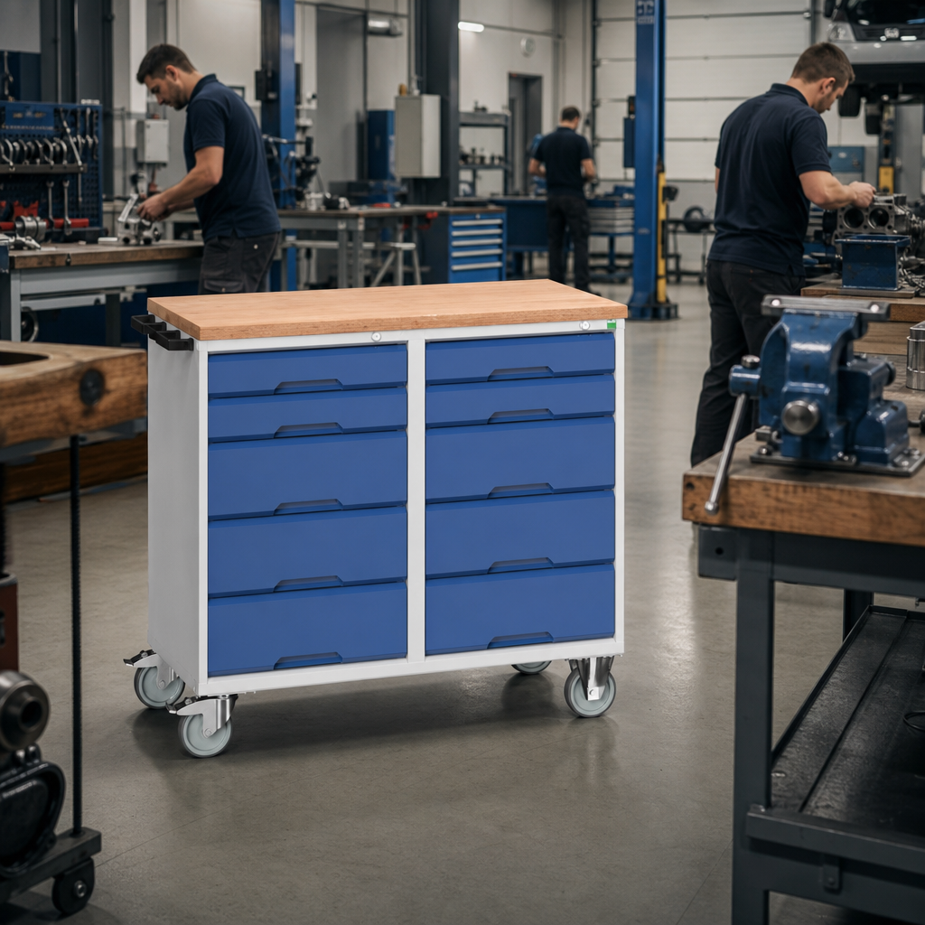 Mobile Workbench with 10 Drawers and Choice of Top