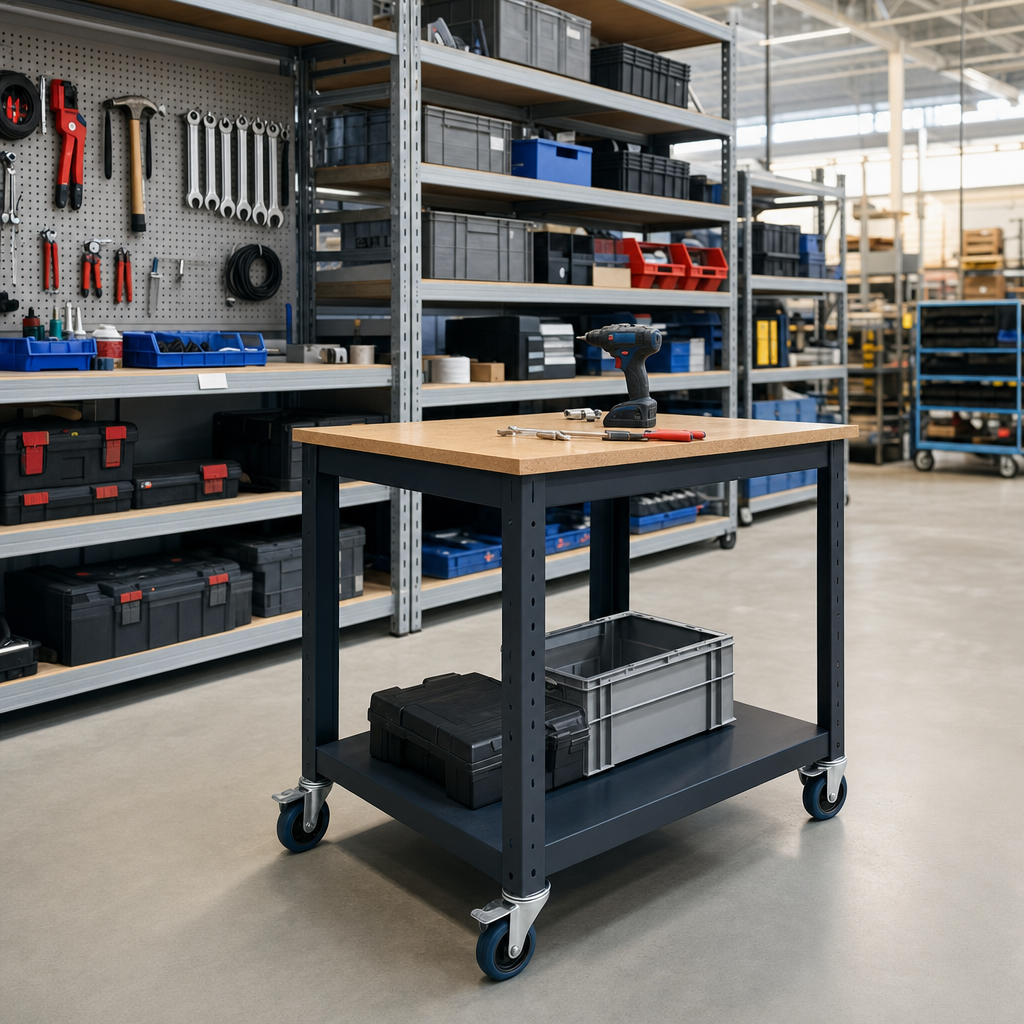 Mobile Workbench with Chipboard Top, 915mm High