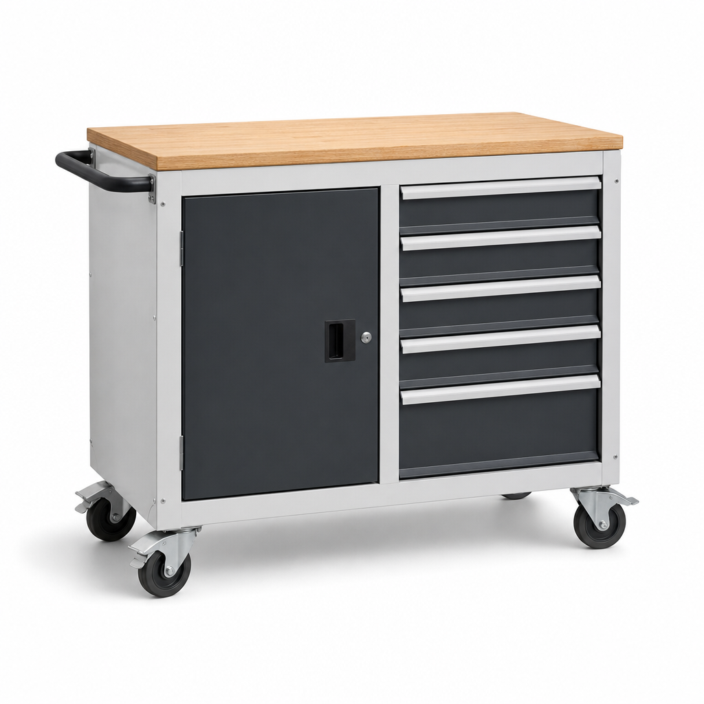 Mobile Workbench with Cupboard and 5 Drawers