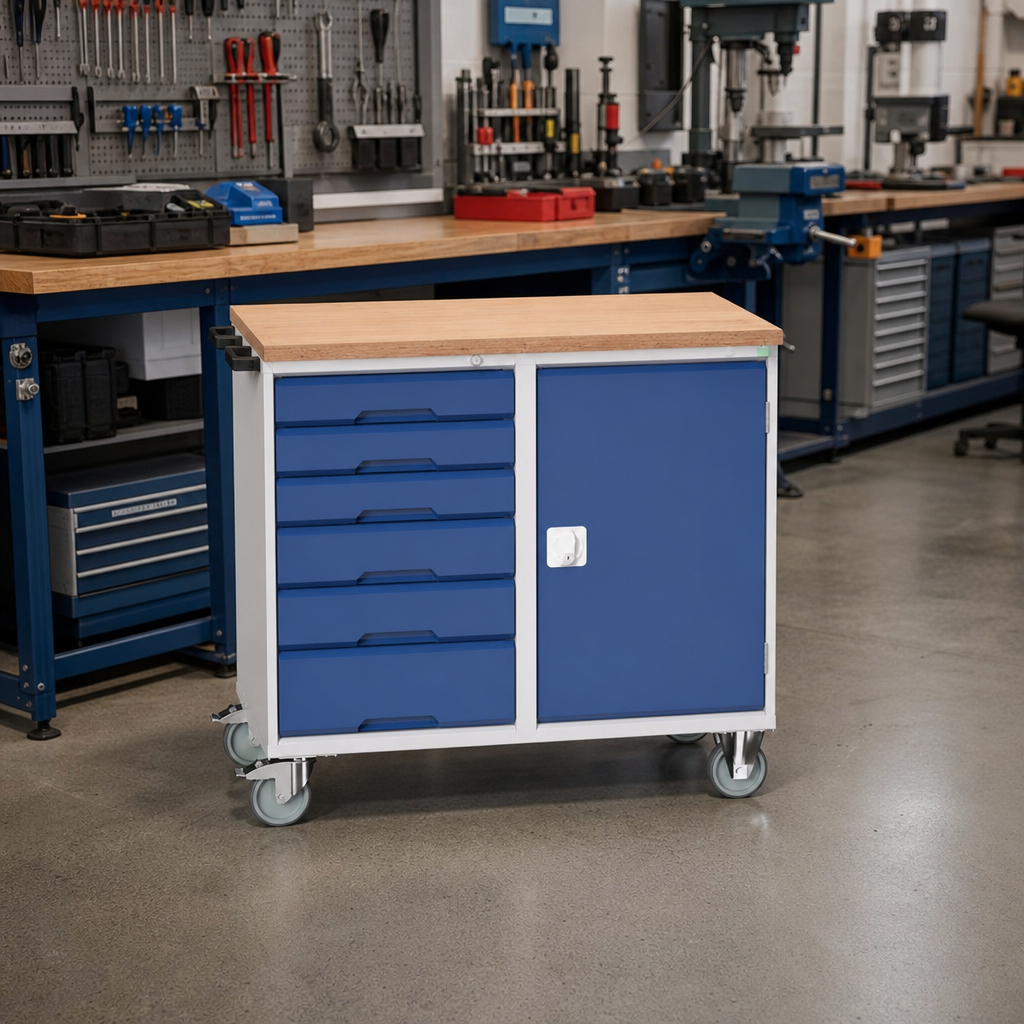 Mobile Workbench with Cupboard and 6 Drawers