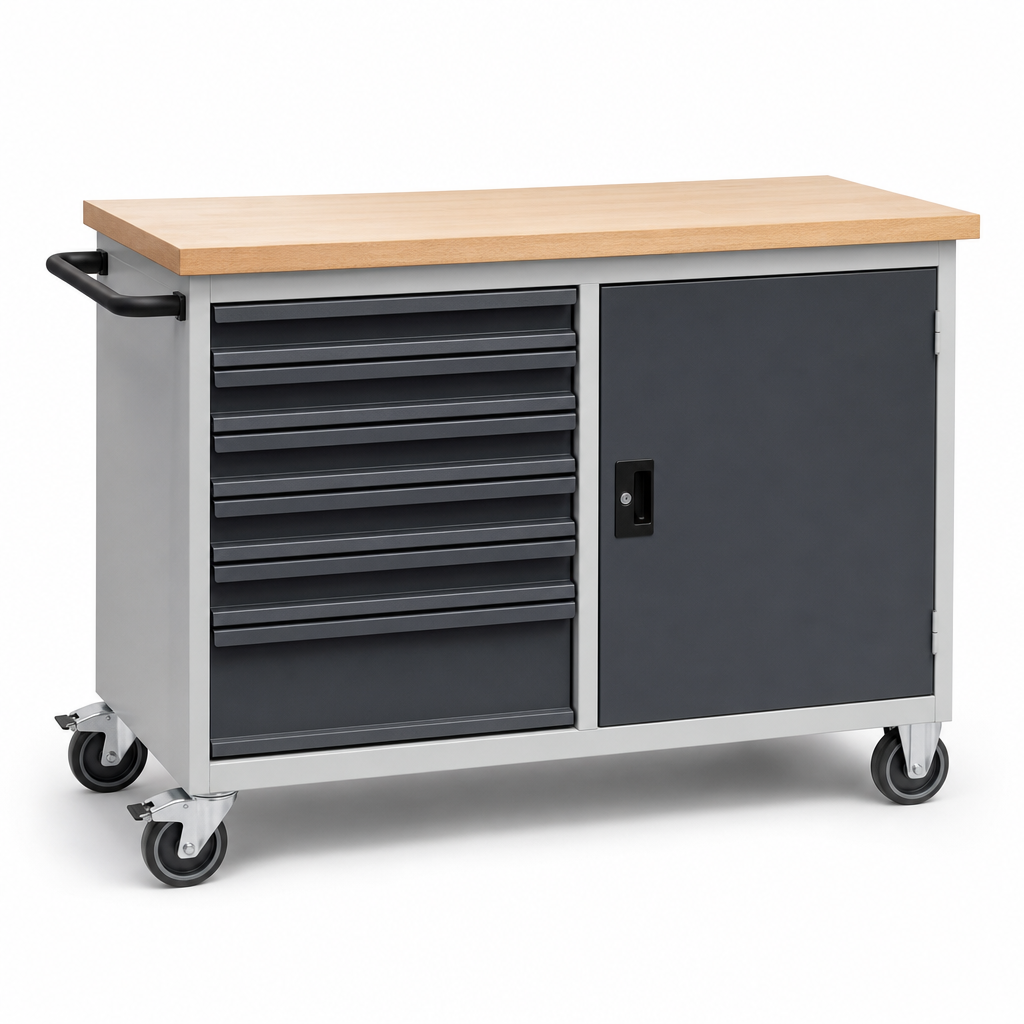 Mobile Workbench with Cupboard and 6 Drawers