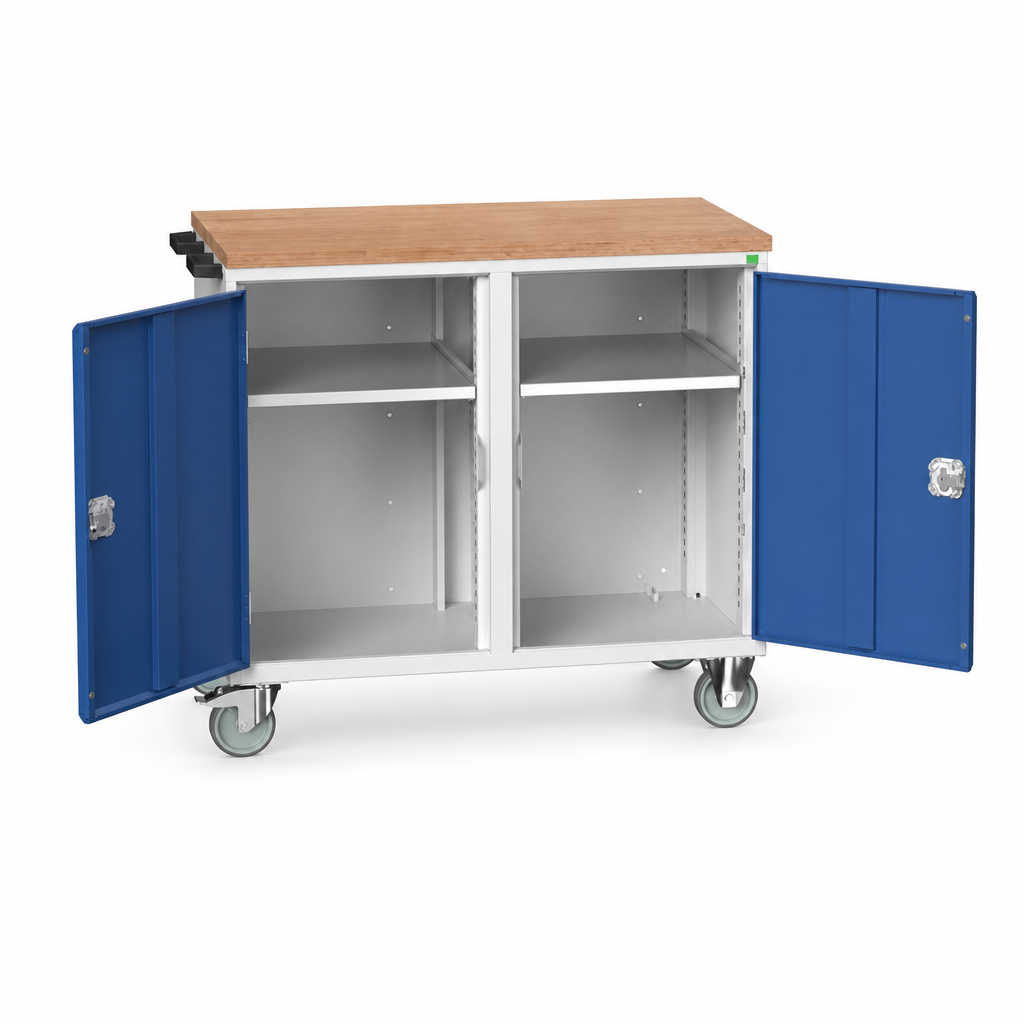 Mobile Workbench with Cupboards and Beech or Tray Top
