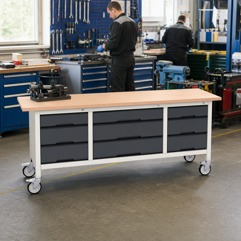 Mobile Workbench with Drawer and Shelf Storage 830x2000x600mm