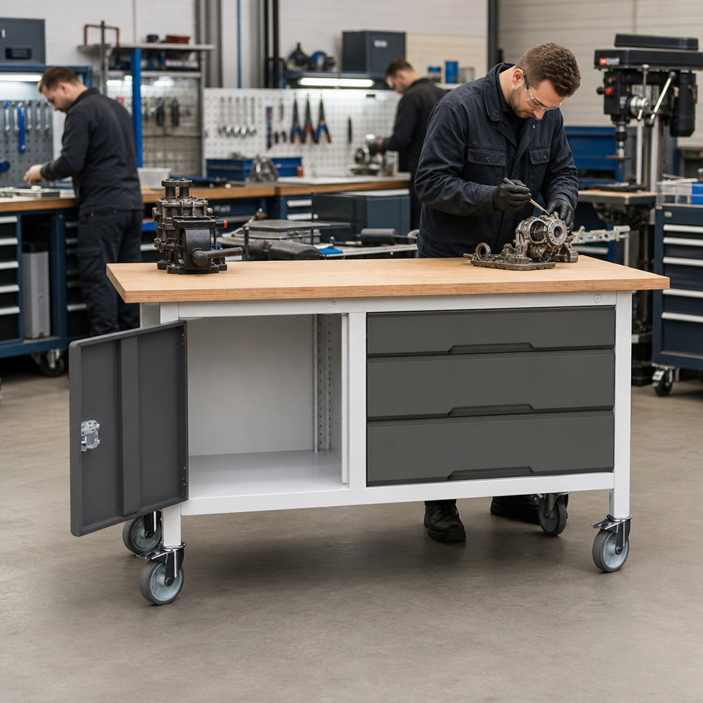 Mobile Workbench with Drawers and Optional Shelf 830x1500x600mm