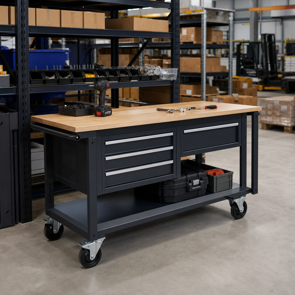 Mobile Workbench with Drawers and Optional Shelf 830x1500x600mm