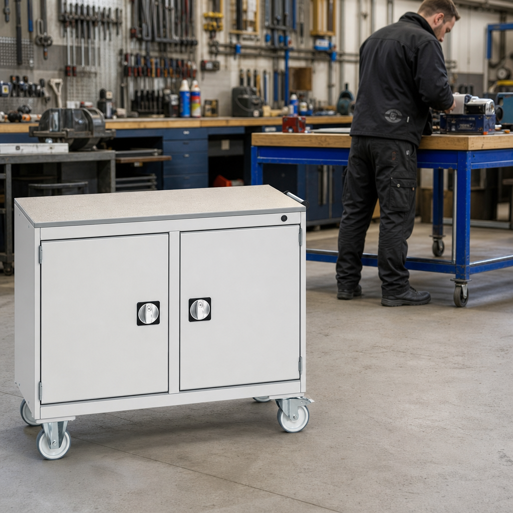 Mobile Workbench with Lino Worktop 885x1050x525mm