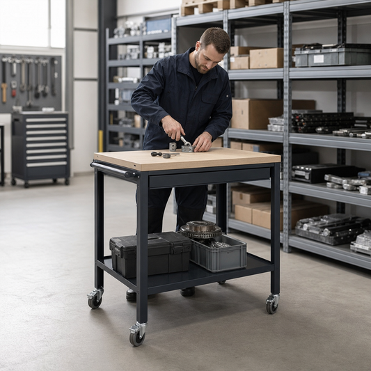 Mobile Workbench with Lino Worktop 885x1050x525mm