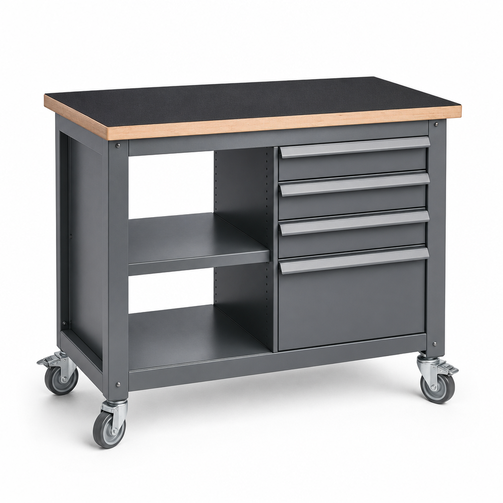 Mobile Workbench with Lino Worktop 885x1050x525mm