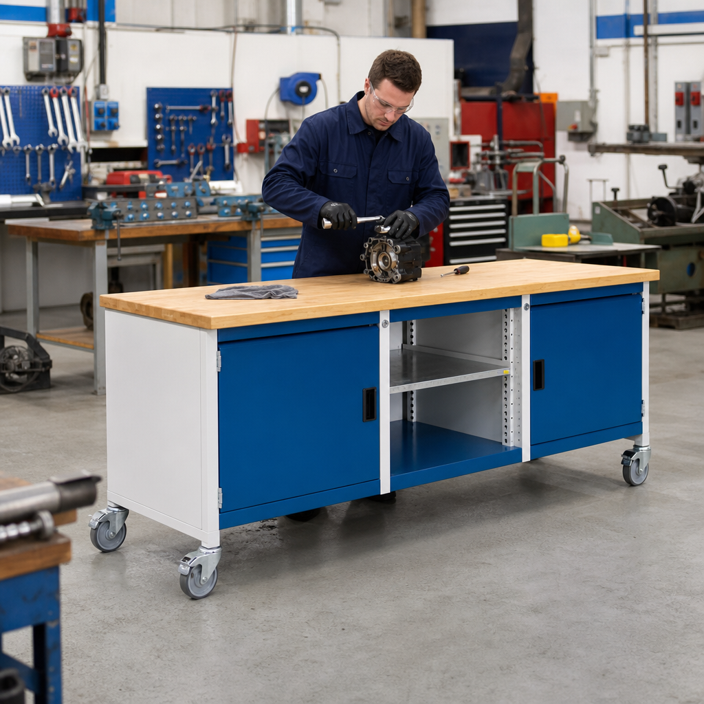 Mobile Workbench with MPX Worktop and Storage Drawers 840x2000x750mm