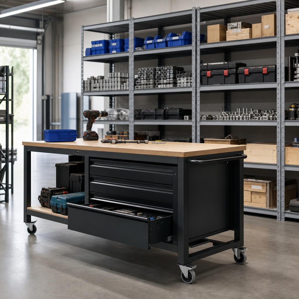 Mobile Workbench with MPX Worktop and Storage Drawers 840x2000x750mm