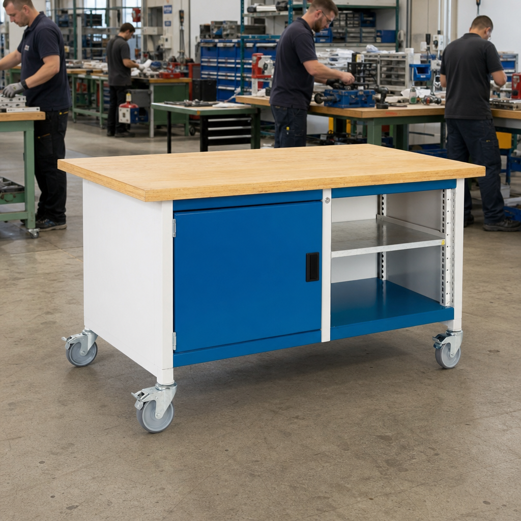Mobile Workbench with MPX Worktop and Storage Options 840x1500x750mm