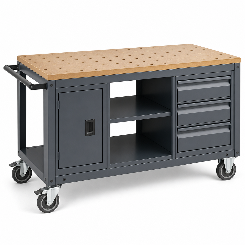 Mobile Workbench with MPX Worktop and Storage Options 840x1500x750mm