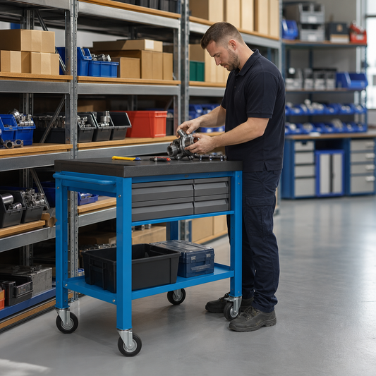 Mobile Workbench with Rubber Worktop 885 x 1050 x 525mm
