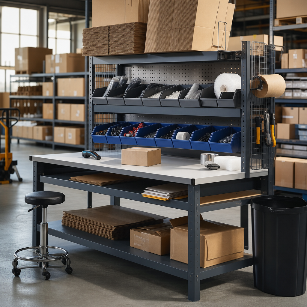Modular Packing Bench Shelves and Accessories