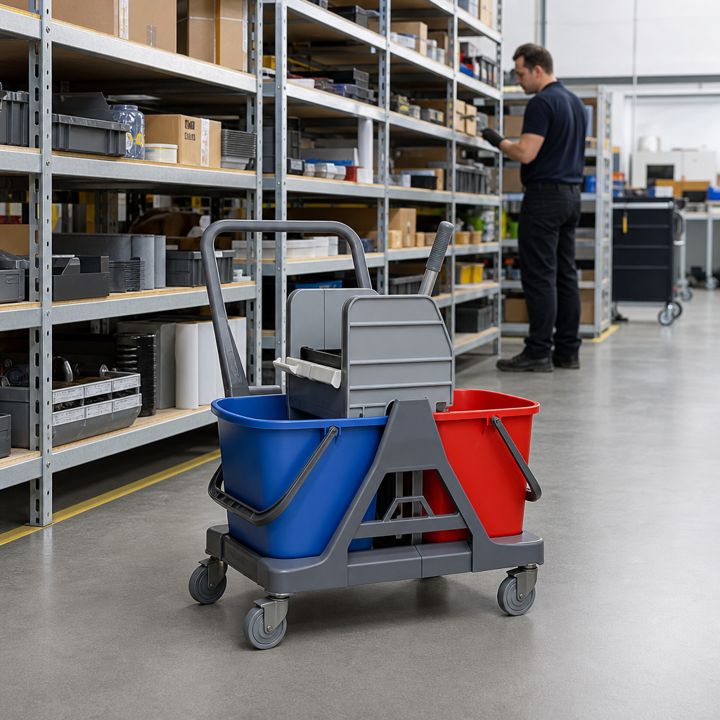 Mop Bucket Trolley with Flat Wringer and Twin 15L Buckets