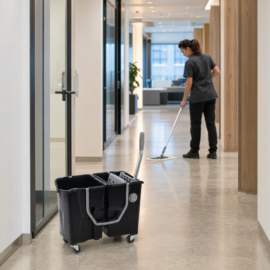 Mop Bucket Trolley with Flat Wringer and Twin 15L Buckets