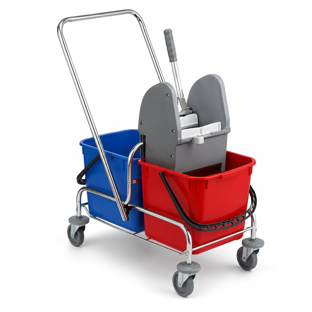 Mop Bucket Trolley with Flat Wringer and Twin 15L Buckets