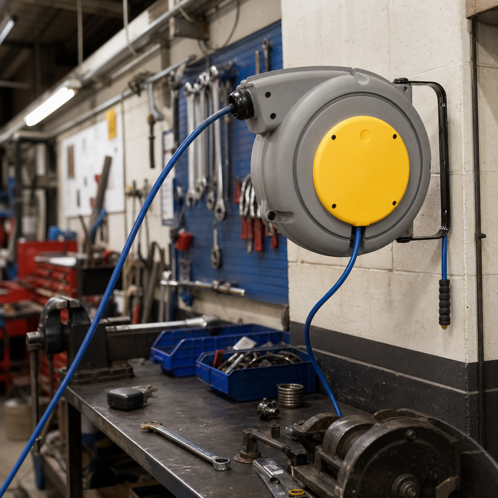 Mounted Retractable Air and Water Hose Reel with Tough Case
