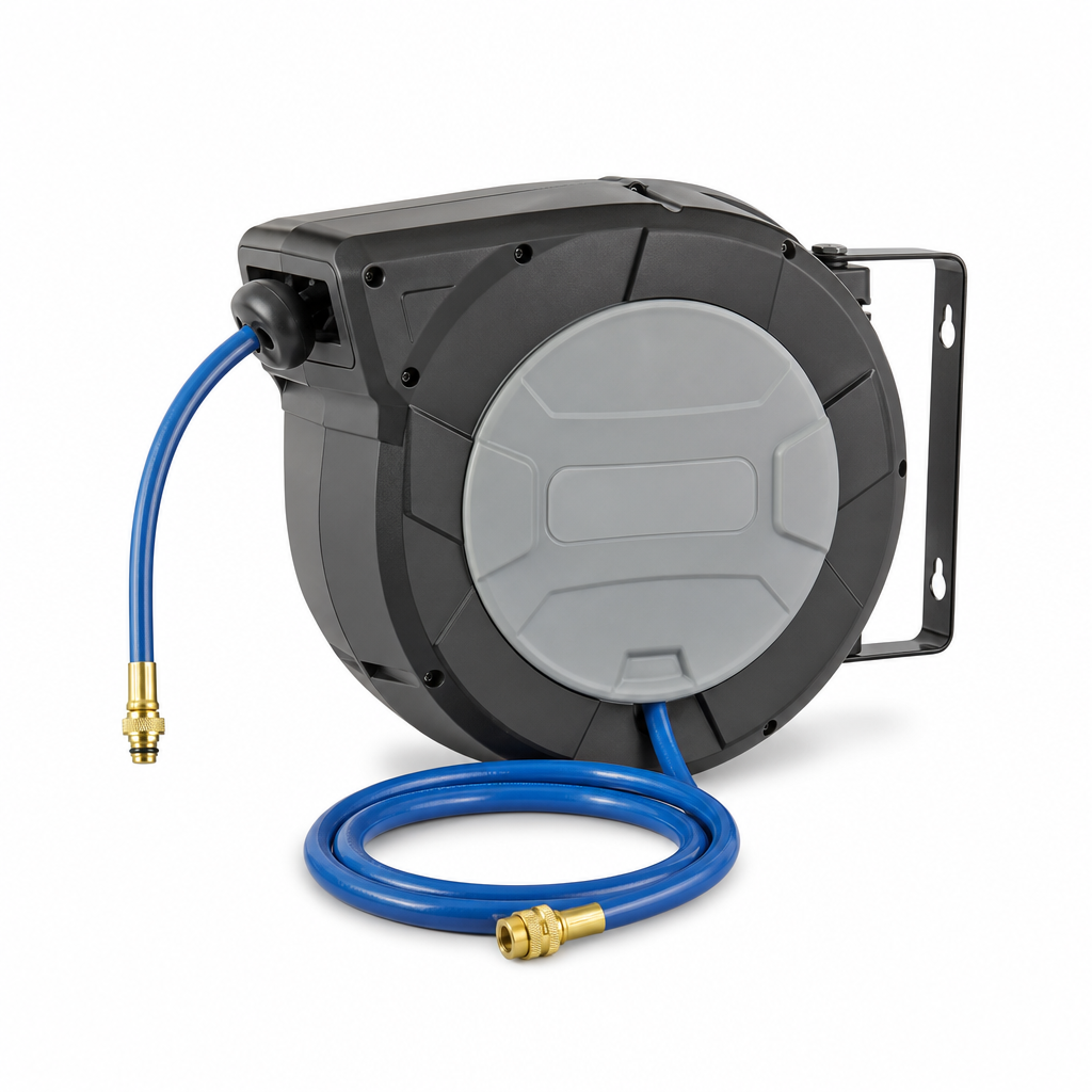 Mounted Retractable Air and Water Hose Reel with Tough Case