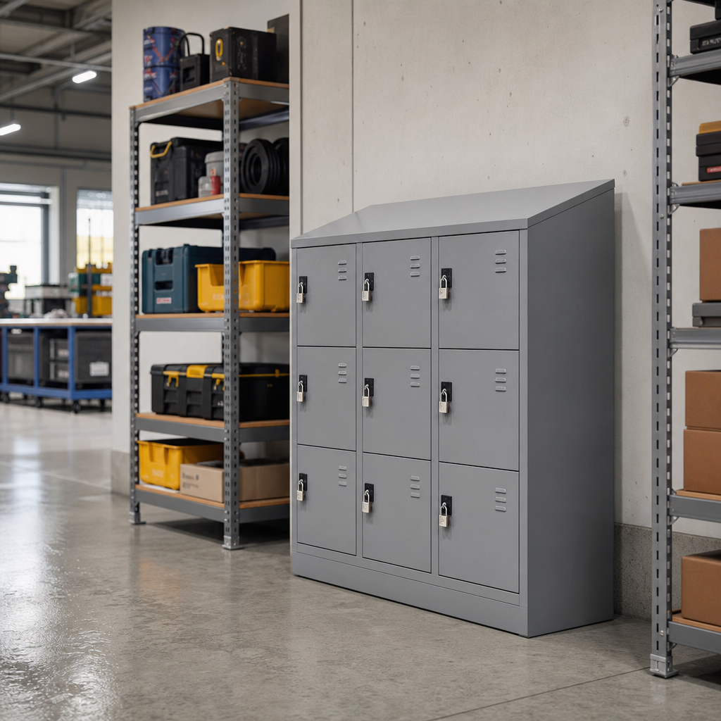 Multi-Door Charging Locker with Hasp Locks and Sloping Top