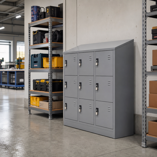 Multi-Door Charging Locker with Hasp Locks and Sloping Top