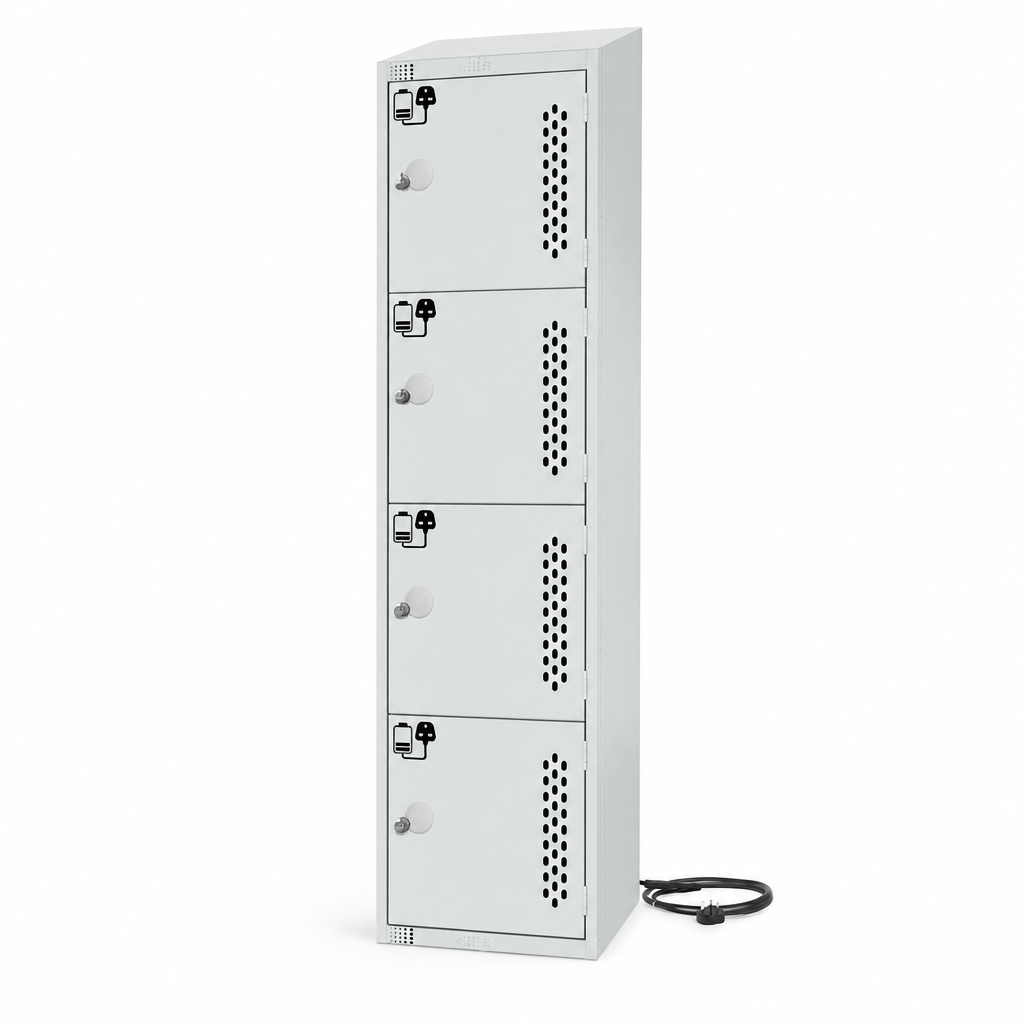 Multi-Door Charging Locker with Hasp Locks and Sloping Top