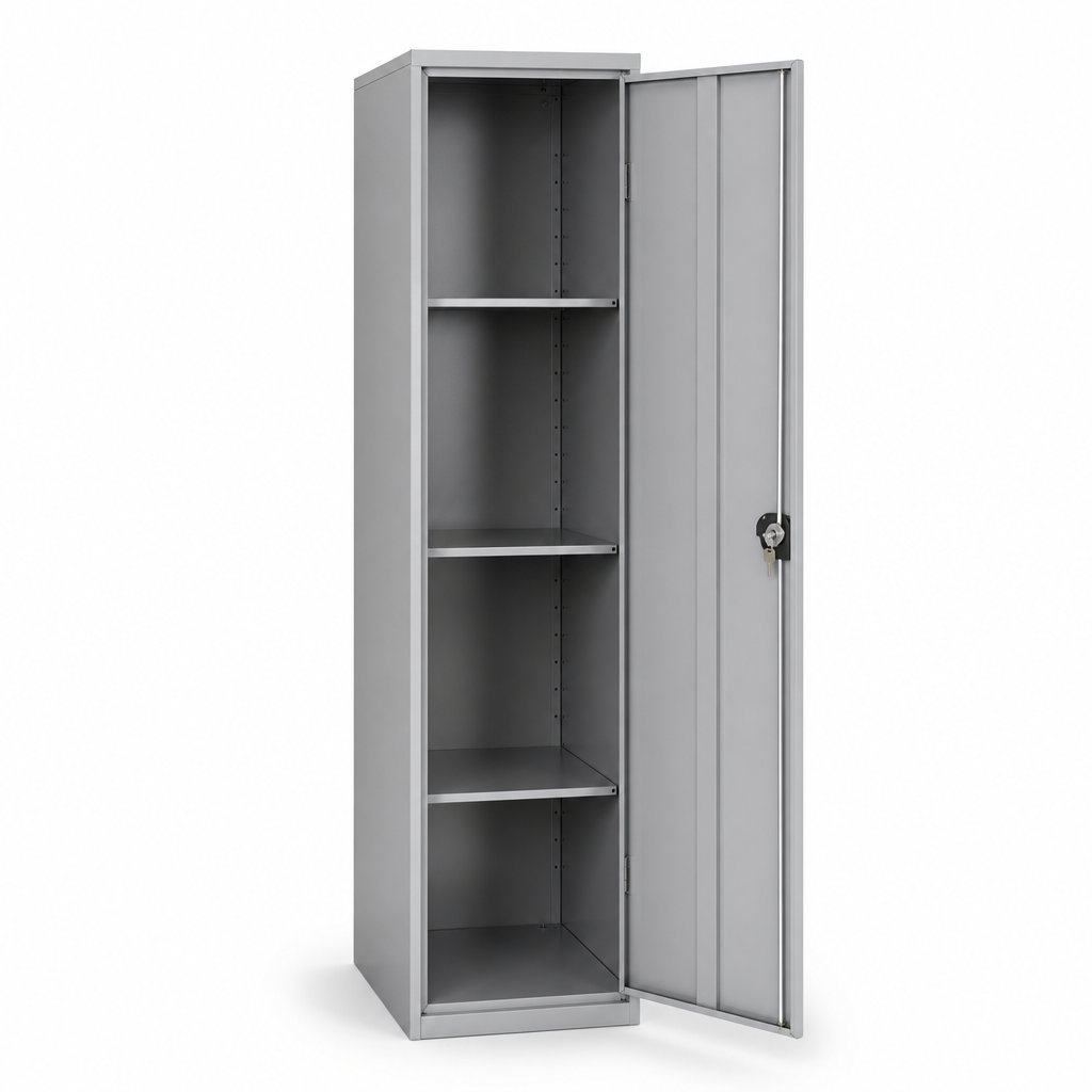 Narrow Lockable Steel Storage Cupboard with 3 Shelves