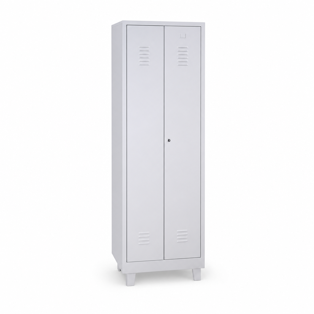 Narrow Steel Janitorial Cupboard with Wardrobe and Compartments