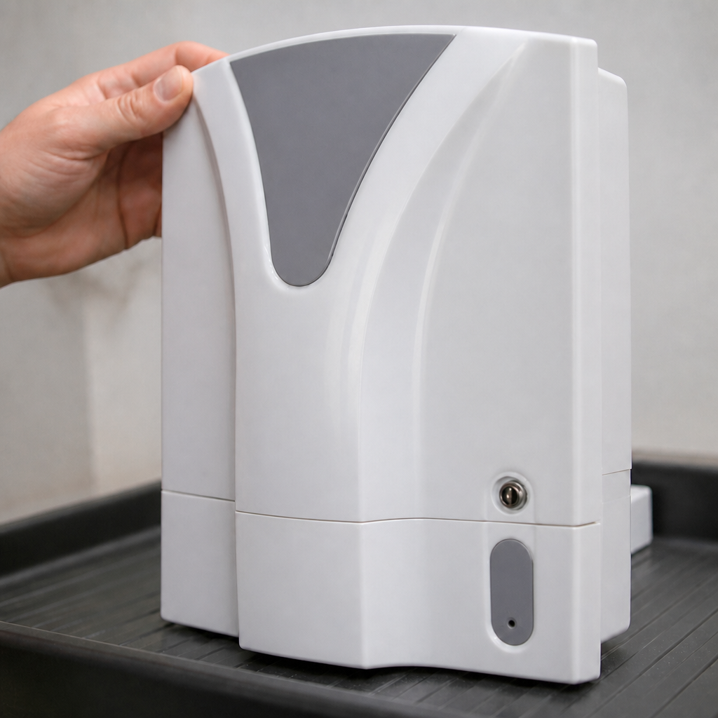 Commercial drain unblocker dosing module wall-mounted