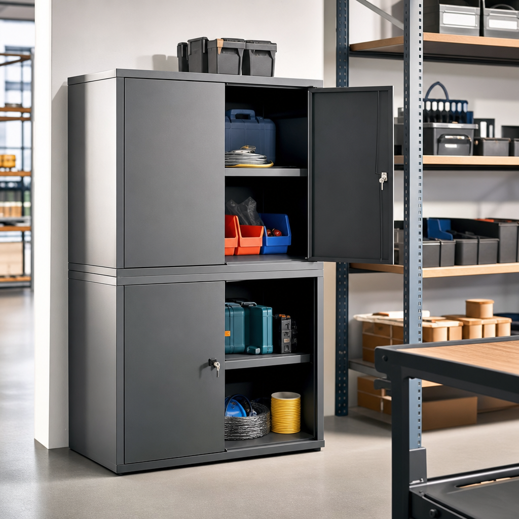 Nestable Metal Storage Lockers with 1 Door and 1 Cabinet