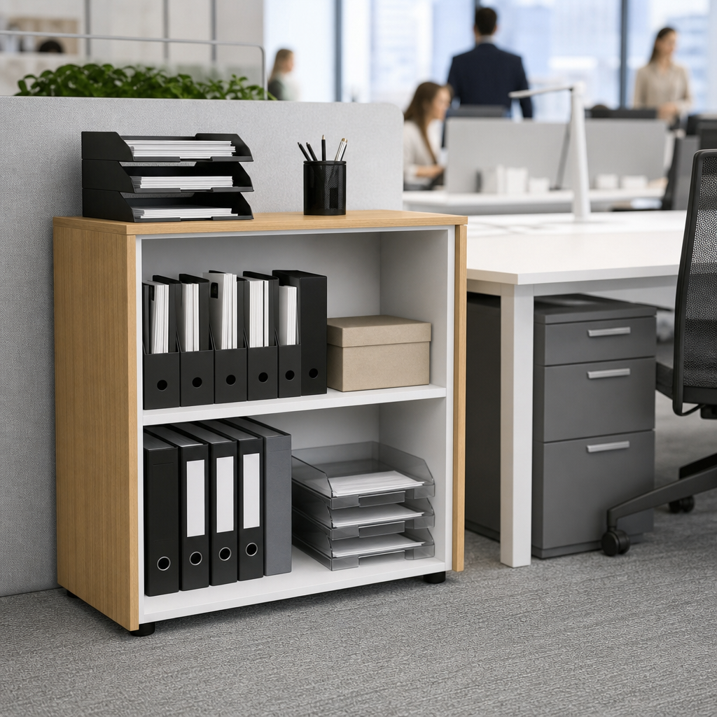 Office Bookcase with Shelves and Storage Boxes