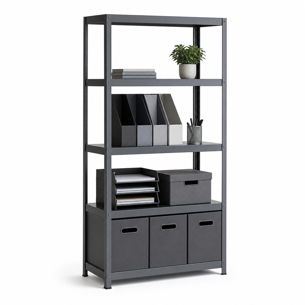 Office Bookcase with Shelves and Storage Boxes