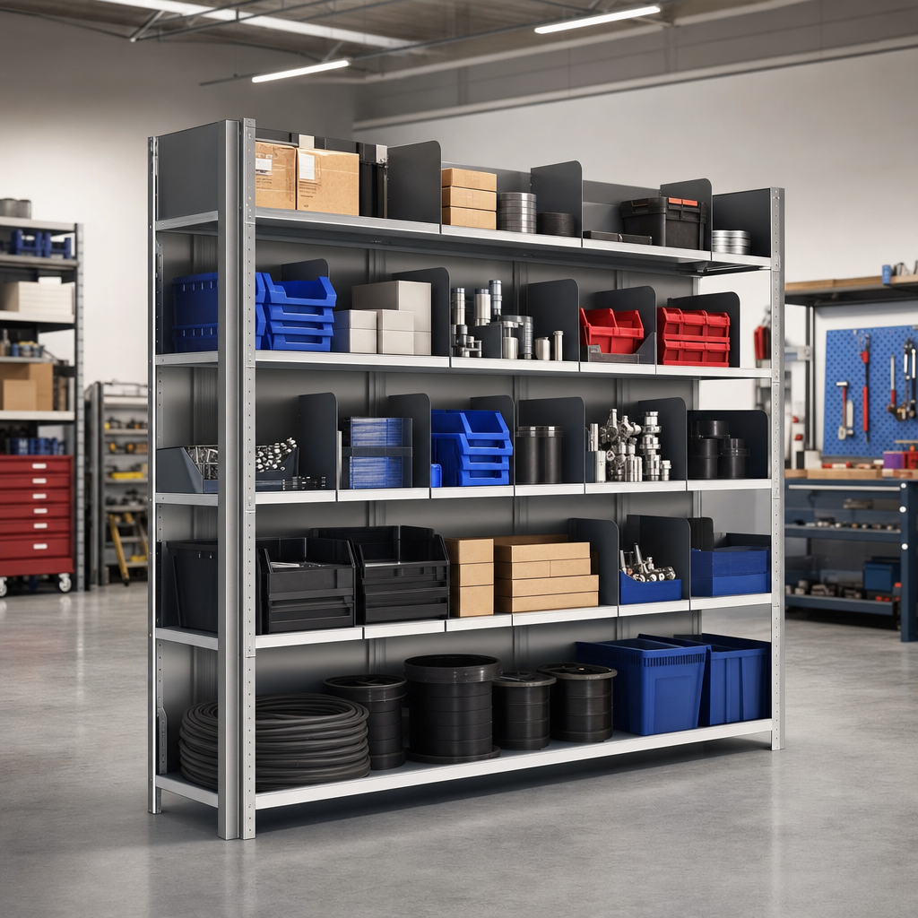 Office Shelving Bay with Dividers, Back and Side Stops
