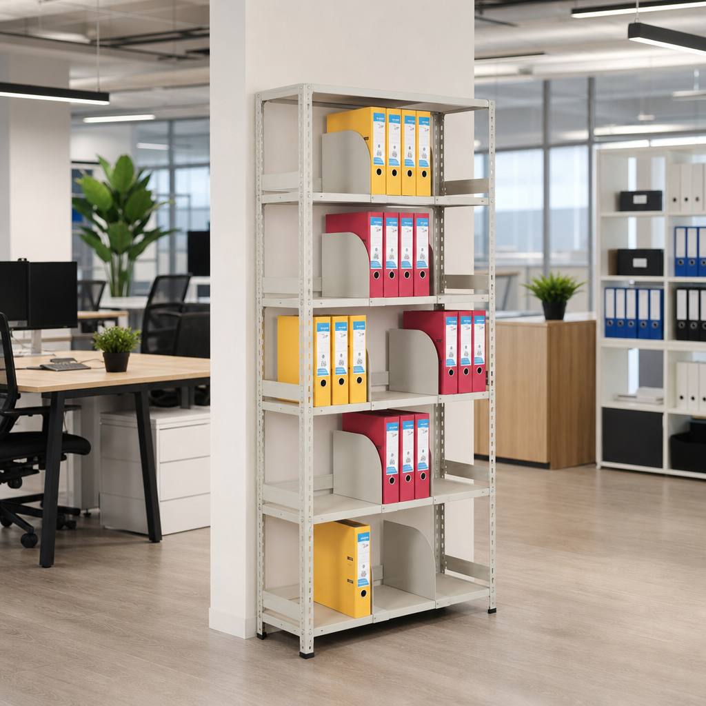 Office Shelving Bay with Dividers, Back and Side Stops