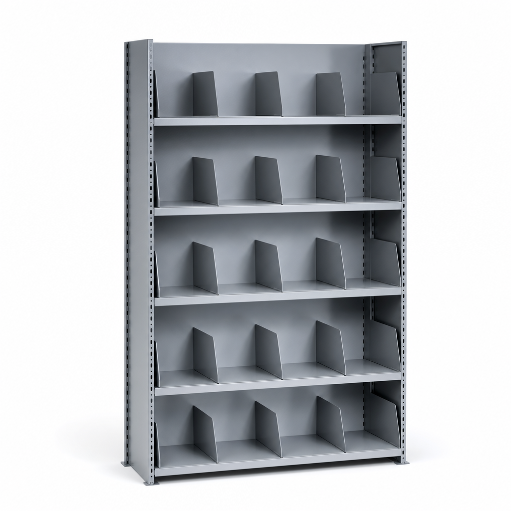 Office Shelving Bay with Dividers, Back and Side Stops