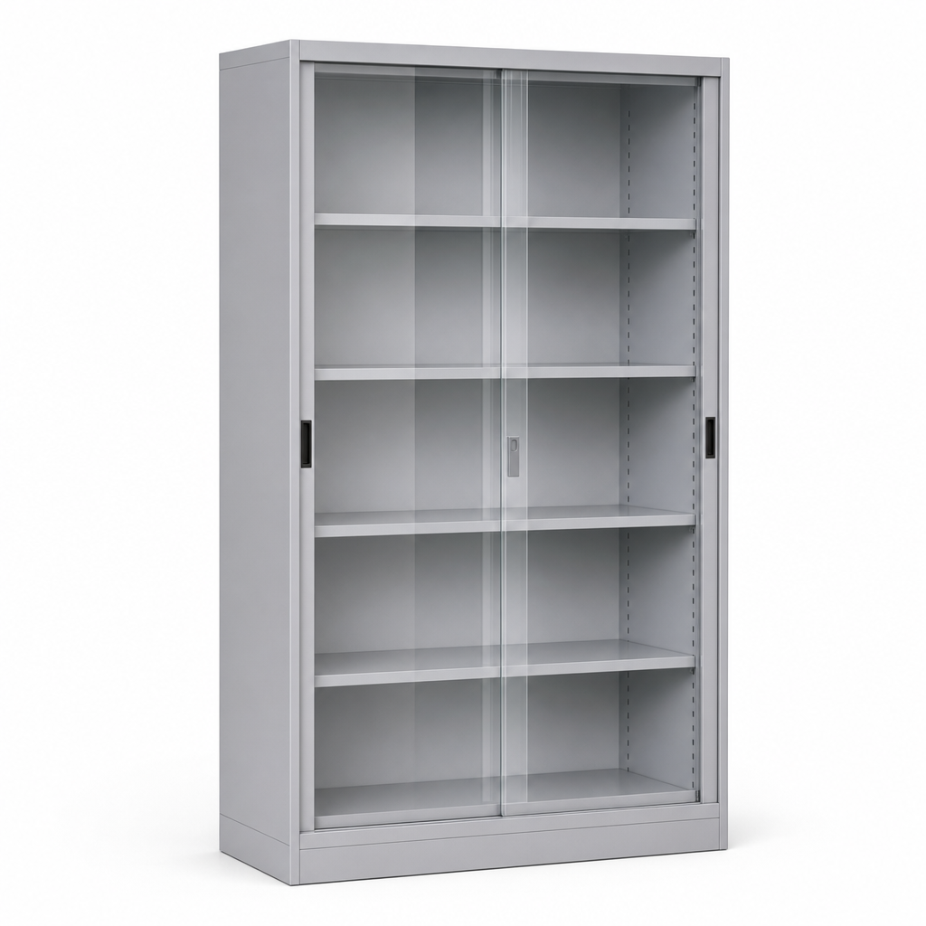 Office Storage Cupboard with Clear Plexiglass Sliding Doors
