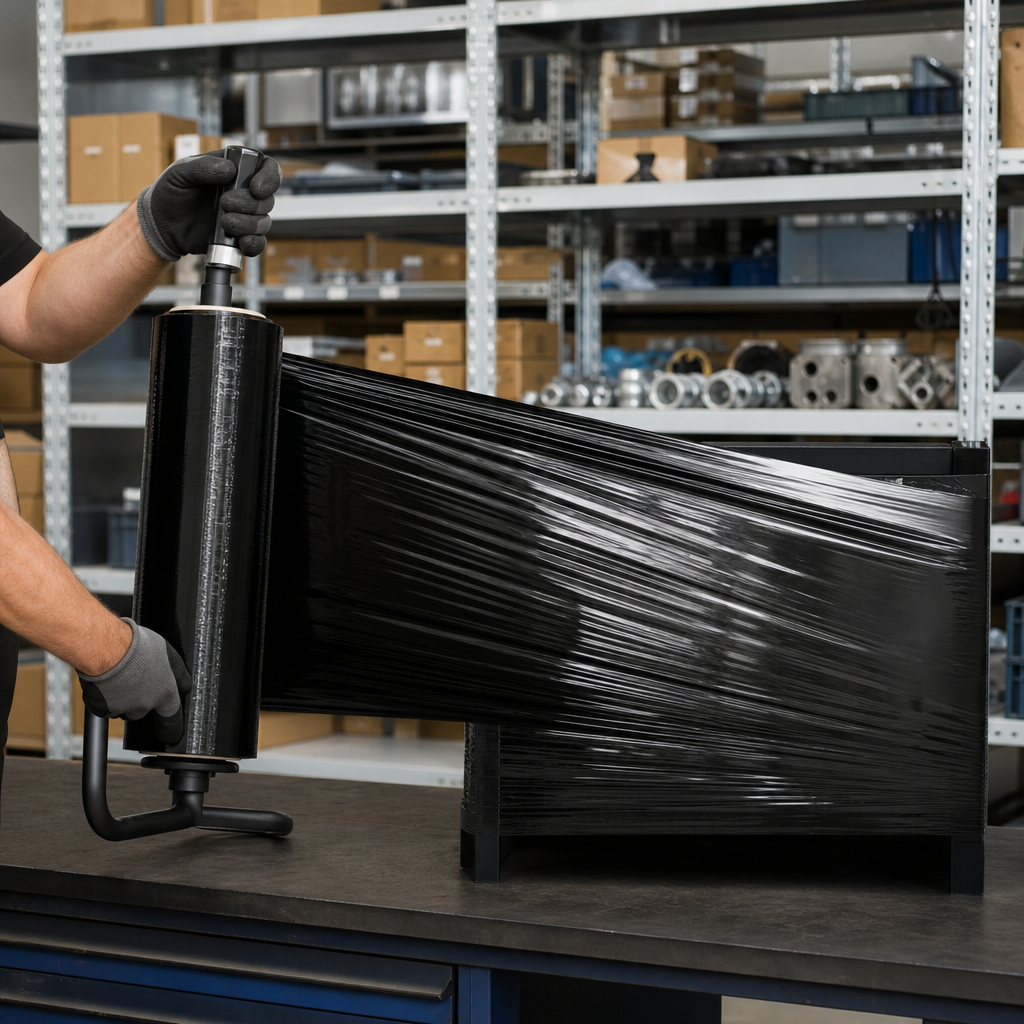 Opaque Black Stretch Wrap Rolls with Dispenser – 125mm Width