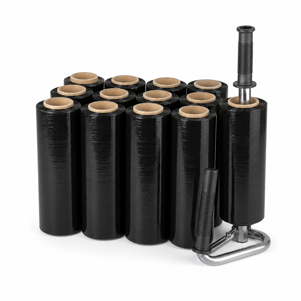 Opaque Black Stretch Wrap Rolls with Dispenser – 125mm Width
