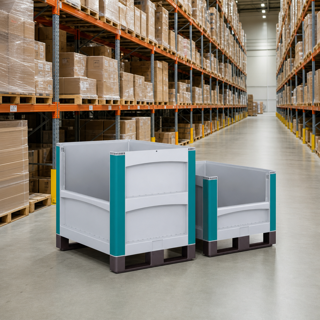 Open Front Heavy Duty Plastic Pallet Boxes with Skids
