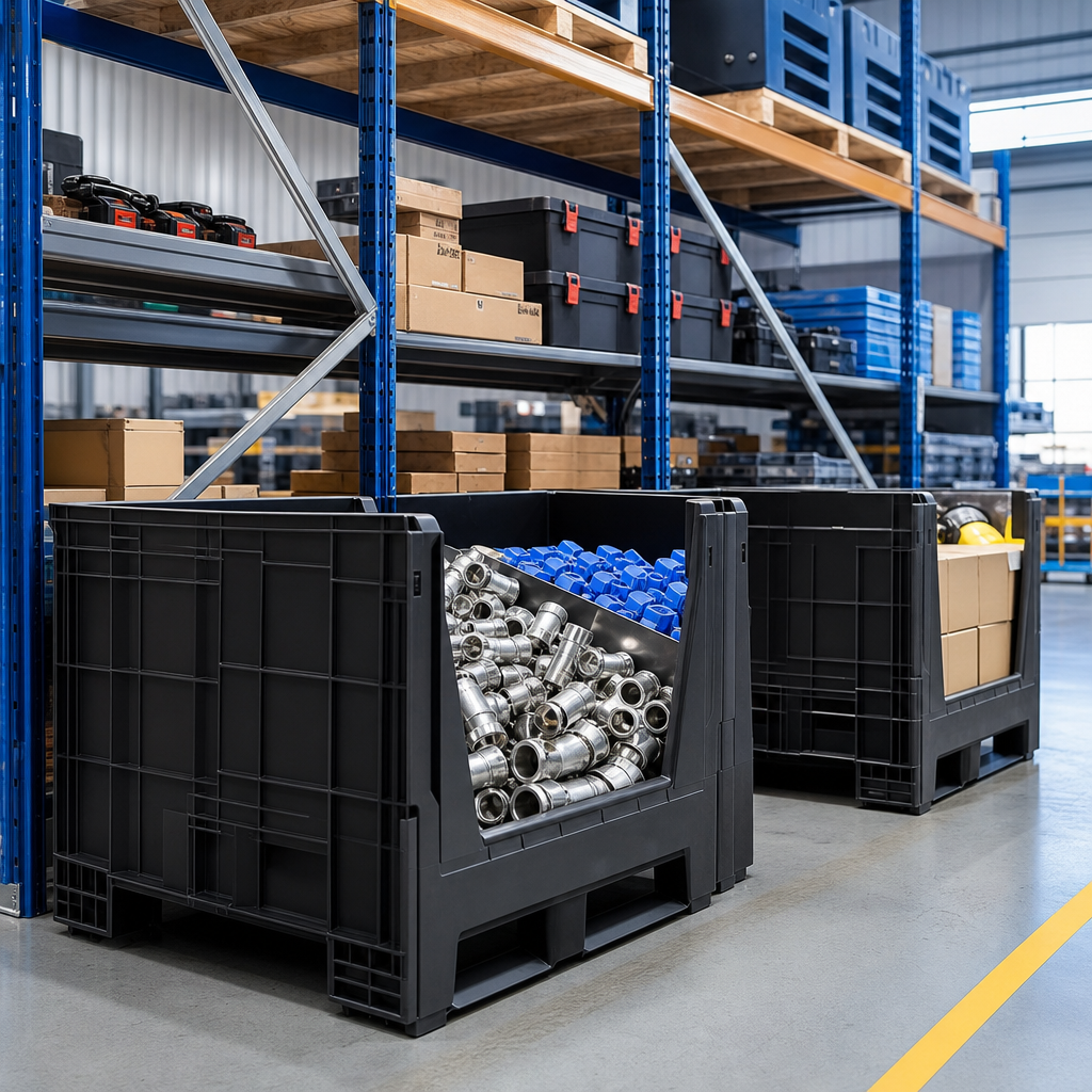 Open Front Heavy Duty Plastic Pallet Boxes with Skids