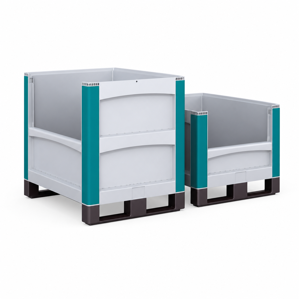 Open Front Heavy Duty Plastic Pallet Boxes with Skids