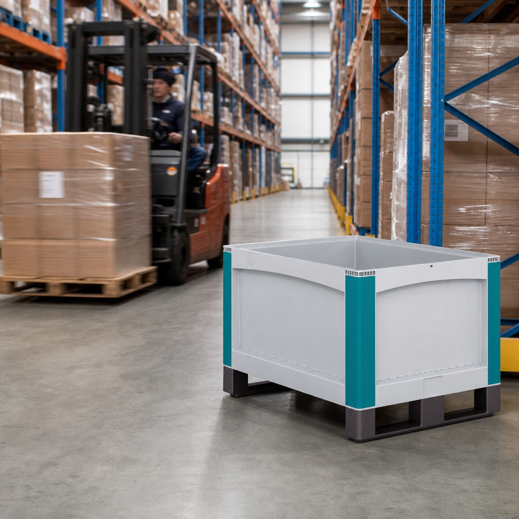 Open Top Heavy Duty Plastic Pallet Boxes with Skids