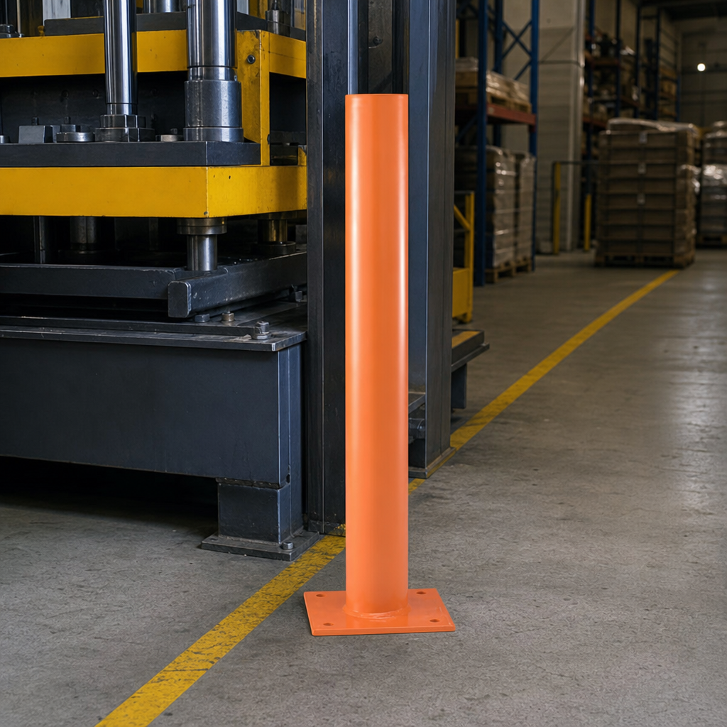 Orange Safety Bollard with Base Plate 760mm High