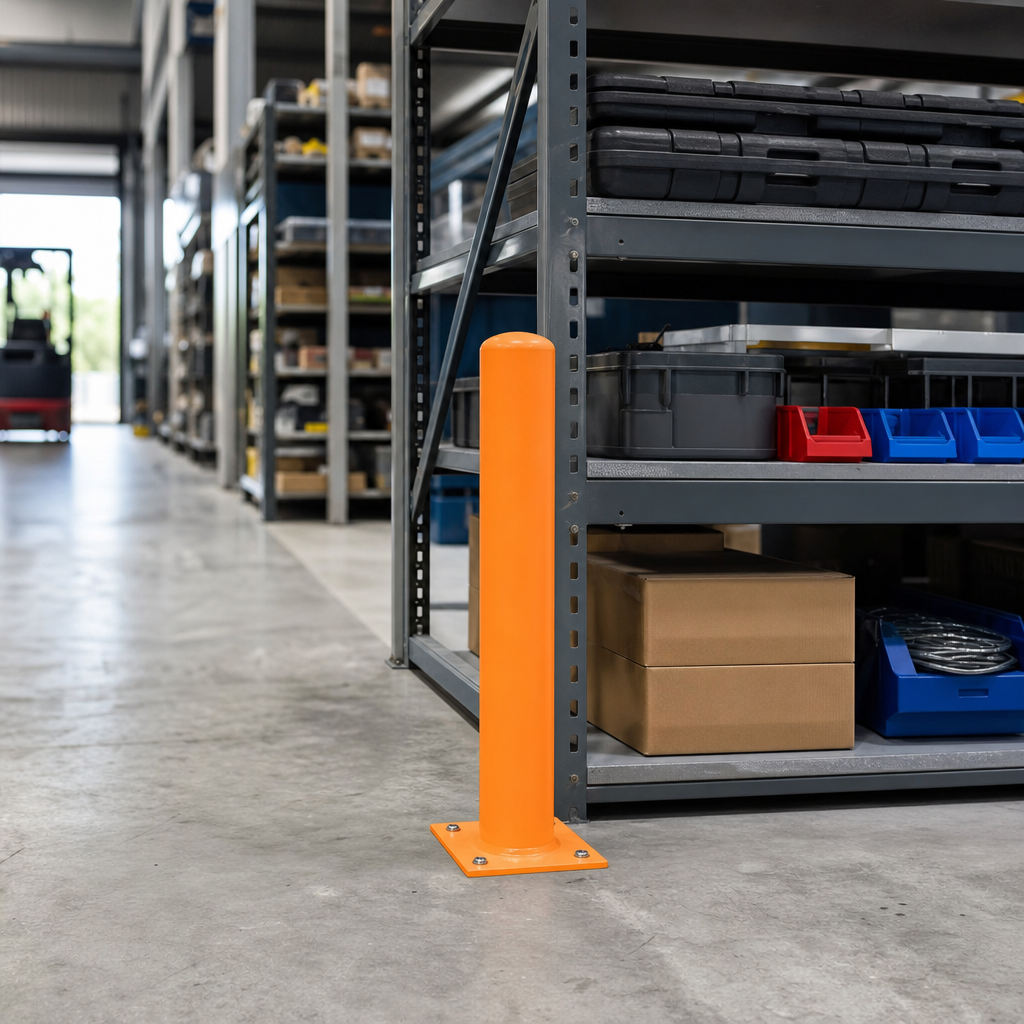 Orange Safety Bollard with Base Plate 760mm High