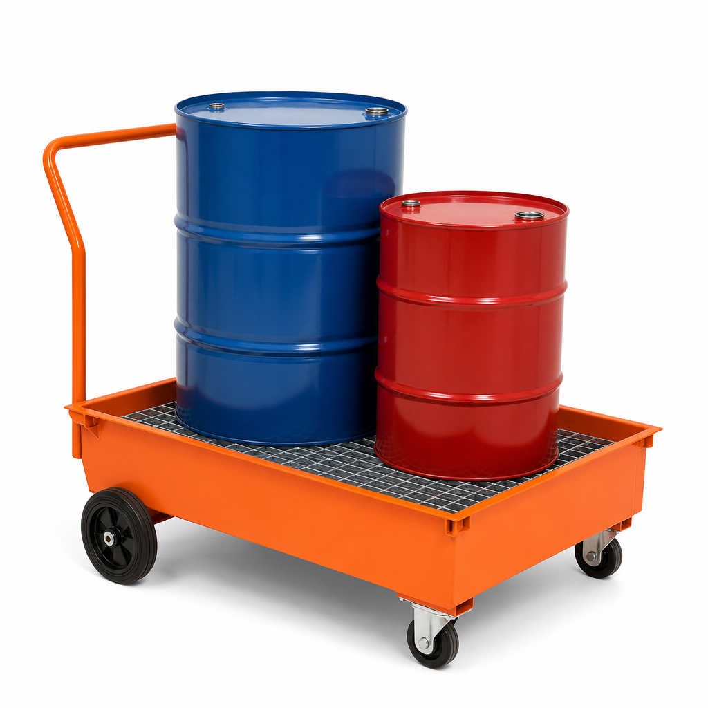 Orange Steel Bunded Spill Trolley for 1–2 Drums