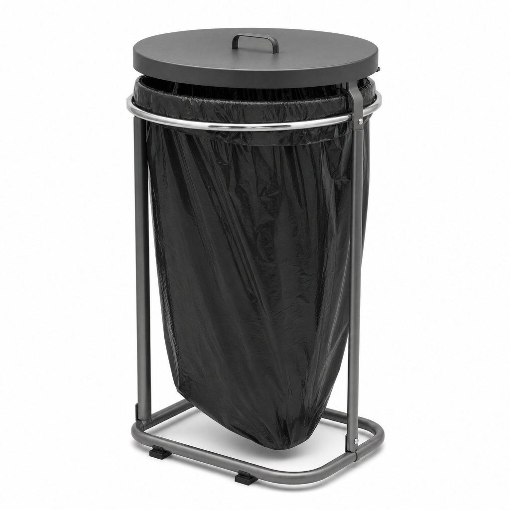Outdoor Bin Bag Holder with Lid and Metal Hoop 110L