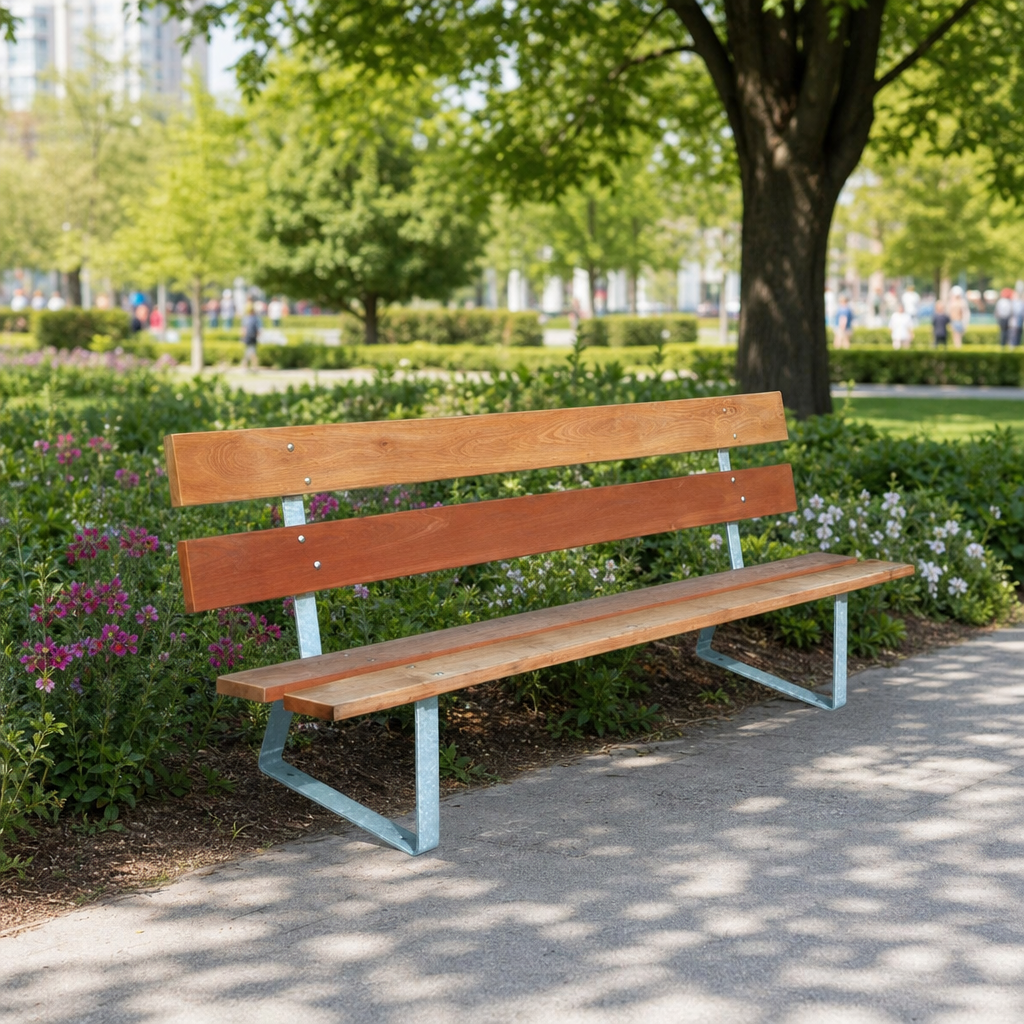 Outdoor Wooden Bench with Backrest